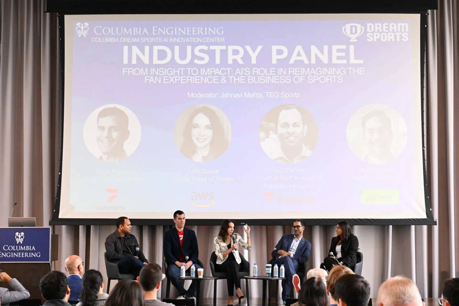 view of speakers from the Sports AI Industry Panel on stage